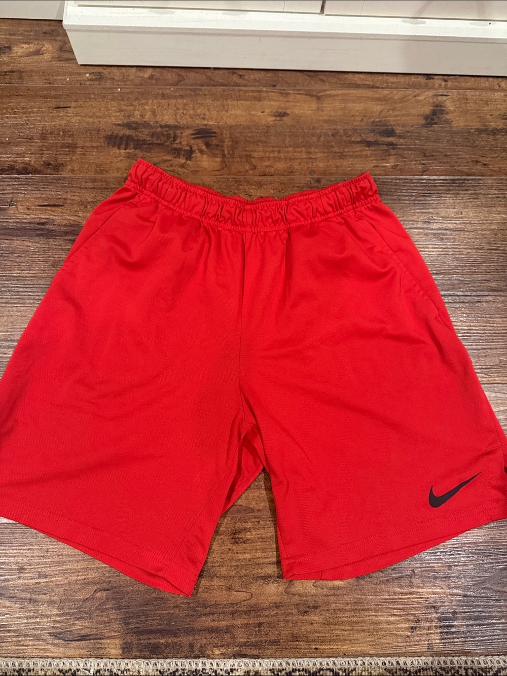 Nike Men’s Red Athletic Training Shorts with Black Swoosh